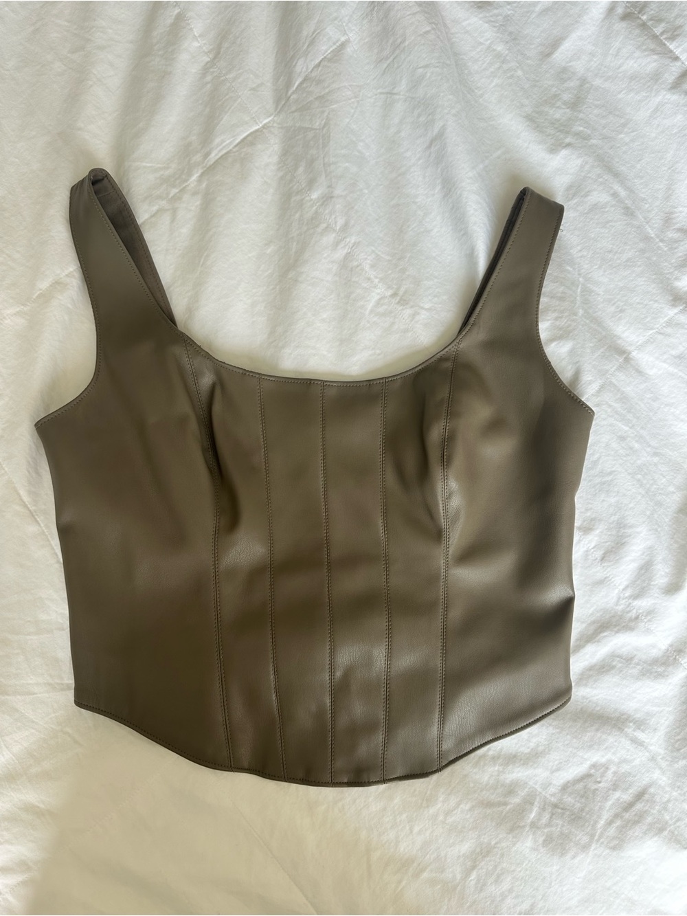 Abercrombie & Fitch Olive Green Faux-Leather Corset Crop Top